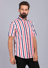 Load image into Gallery viewer, printed half sleeve shirts, red shirt mens, half sleeve shirt, best casual shirts for men, latest shirts for men, mens shirt, gents shirt, trending shirts for men, mens shirts online, low price shirting, men shirt style, new shirts for men, cotton shirt, full shirt for men, collection of shirts, striped shirt, canoe casual shirt, smart fit, navy shirt for men

