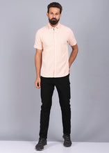 Load image into Gallery viewer,  half sleeve shirt, best casual shirts for men, latest shirts for men, mens shirt, gents shirt, trending shirts for men, mens shirts online, low price shirting, men shirt style, new shirts for men, cotton shirt, full shirt for men, collection of shirts, textured shirt, canoe casual shirt, smart fit, peach shirt
