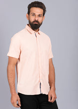 Load image into Gallery viewer,  half sleeve shirt, best casual shirts for men, latest shirts for men, mens shirt, gents shirt, trending shirts for men, mens shirts online, low price shirting, men shirt style, new shirts for men, cotton shirt, full shirt for men, collection of shirts, textured shirt, casual shirt, smart fit, peach shirt, canoe
