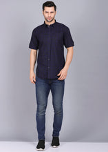 Load image into Gallery viewer,  style shirt, canoe half sleeve shirt, best casual shirts for men, latest shirts for men, mens shirt, gents shirt, trending shirts for men, mens shirts online, low price shirting, men shirt style, new shirts for men, cotton shirt, full shirt for men, collection of shirts, solid shirt, casual shirt, smart fit, navy blue shirt, urban shirt
