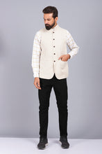 Load image into Gallery viewer, canoe casual waist coat, latest waist coat for men, biege color waist coat, stylish waist coat, 2022 waist coat styles, solid waist coat for men, mens waist coat, nehru jackets for men, nehru jacket styles

