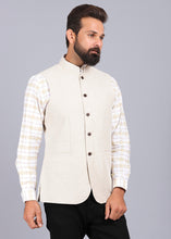 Load image into Gallery viewer, casual waist coat, latest waist coat for men, biege color waist coat, canoe stylish waist coat, 2022 waist coat styles, solid waist coat for men, mens waist coat, nehru jackets for men, nehru jacket styles
