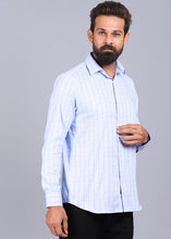 Load image into Gallery viewer, canoe lycra shirt, best formal shirts for men, latest shirts for men, mens shirt, gents shirt, trending shirts for men, mens shirts online, low price shirting, men shirt style, new shirts for men, cotton shirt, full shirt for men, collection of shirts, printed shirt, formal shirt, smart fit shirt, full sleeve shirt, sky blue shirt
