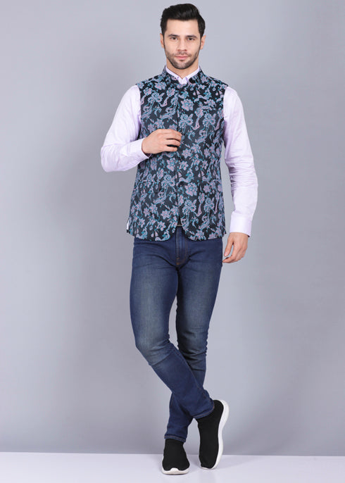 New Mens waist coat printed style blue and pink color