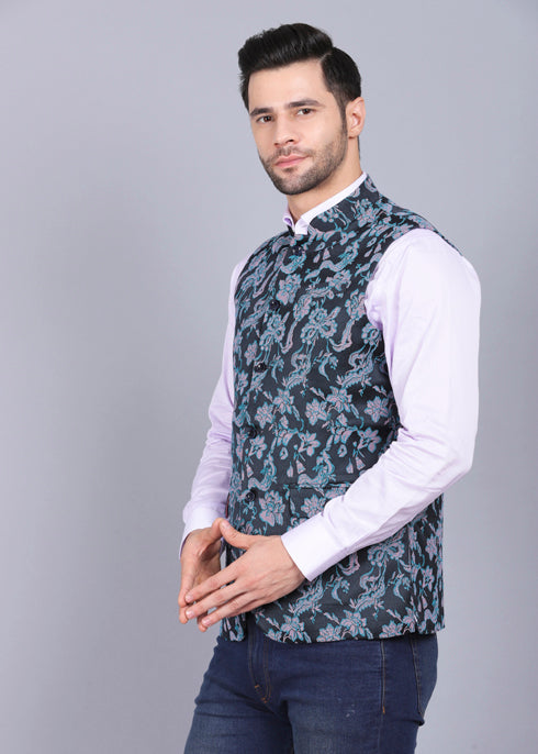 blue waist coat printed waist coat style blue and pink color 2022