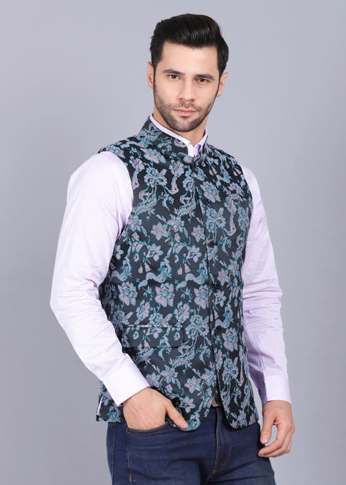 Mens waist coat latest printed style blue and pink color 2022