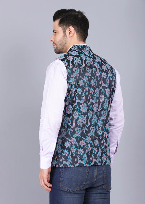 latest blue waist coat printed waist coat style blue and pink color 2022