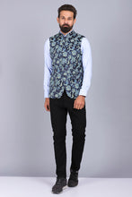 Load image into Gallery viewer, formal waist coat, latest waist coat for men, blue waist coat, stylish waist coat, trending waist coat style 2022, printed waist coat for men, flower print waist coat, canoe
