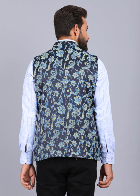 formal waist coat, latest waist coat for men, blue waist coat, canoe stylish waist coat, trending waist coat style 2022, printed waist coat for men, flower print waist coat