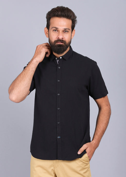 Urban Black ,Stripe Fabric Half Sleeves Shirt