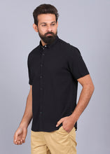 Load image into Gallery viewer,  half sleeve shirt, best casual shirts for men, latest shirts for men, mens shirt, gents shirt, trending shirts for men, mens shirts online, low price shirting, men shirt style, new shirts for men, cotton shirt, full shirt for men, collection of shirts, solid shirt, casual shirt, smart fit, canoe black shirt, urban shirt
