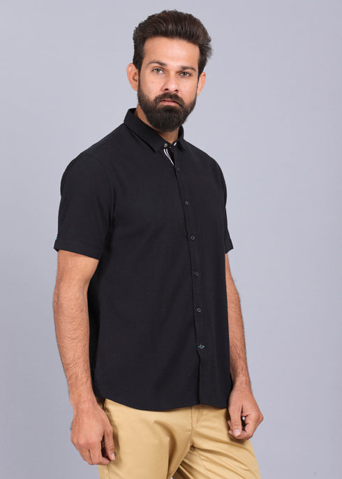 Urban Black ,Stripe Fabric Half Sleeves Shirt