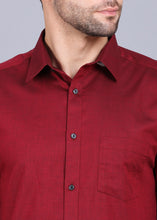 Load image into Gallery viewer, lycra shirt, best formal shirts for men, latest shirts for men, mens shirt, gents shirt, trending shirts for men, mens shirts online, low price shirting, men shirt style, new shirts for men, cotton shirt, full shirt for men, collection of shirts, solid shirt, formal shirt, smart fit shirt, full sleeve shirt, burgundy shirt, party shirt, office shirts, canoe
