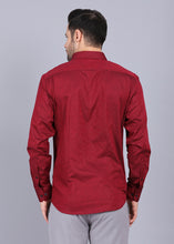 Load image into Gallery viewer, lycra shirt, best formal shirts for men, latest shirts for men, mens shirt, gents shirt, trending shirts for men, mens shirts online, low price shirting, men shirt style, new shirts for men, cotton shirt, full shirt for men, collection of shirts, solid shirt, formal shirt, smart fit shirt, full sleeve shirt, burgundy shirt, party shirt, office shirts, canoe
