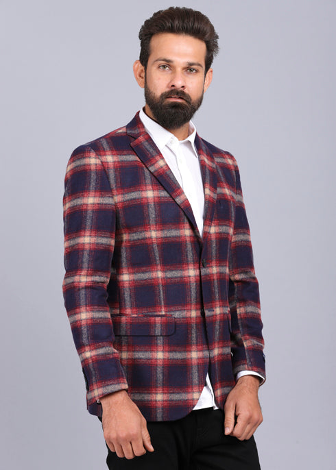 Maroon best sale check blazer