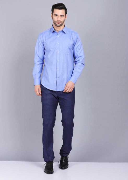 Perfect Fit Blue Formal Shirt Solid