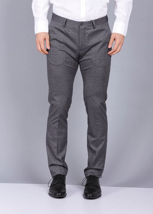 Formal Trouser Check Men Light Grey Cotton Blend Formal Trouser on Cliths