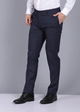 Load image into Gallery viewer, blue trouser, gents trouser, trouser pants for men, formal trouser, men trouser, gents pants, men&#39;s formal trousers, canoe voffice trousers
