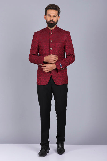 Jacquard Wine Formal Bandhgala