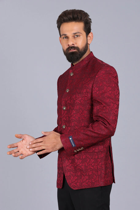 Jacquard Wine Formal Bandhgala