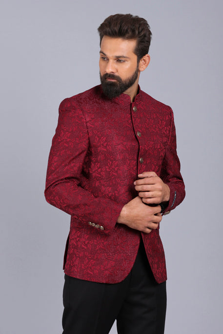 Jacquard Wine Formal Bandhgala