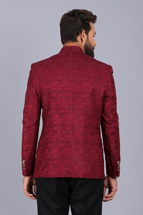 Jacquard Wine Formal Bandhgala