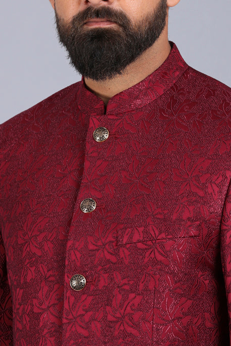 Jacquard Wine Formal Bandhgala