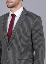 Load image into Gallery viewer, canoe striped blazer, grey blazer, blazer for men, blazer coat, blazer suit, men&#39;s blazers, blazer for men wedding, casual blazer for men, stylish blazer for men
