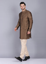 Load image into Gallery viewer, men indo western, indo western dress for men, indo western kurta for men, indo western for groom, indo western wear for men, indowestern kurta,  morgan brown indo western, indo western outfits mens, indo western for men wedding, printed indo western, canoe
