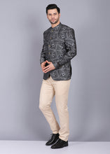 Load image into Gallery viewer, canoe formal Bandhgala for men, bandhgala style, grey color bandhgala, bandhgala coat, printed bandhgala, latest bandhgala style 2022
