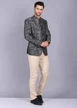 Load image into Gallery viewer, formal Bandhgala for men, bandhgala style, grey color bandhgala, bandhgala coat, canoe printed bandhgala, latest bandhgala style 2022
