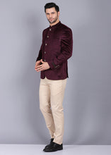 Load image into Gallery viewer, formal Bandhgala for men, bandhgala style, wine color bandhgala, bandhgala coat, velvet bandhgala, canoe latest bandhgala style 2022
