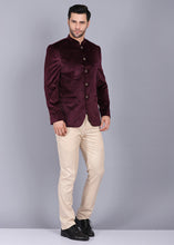 Load image into Gallery viewer, formal Bandhgala for men, bandhgala style, wine color bandhgala, bandhgala coat, velvet bandhgala, latest bandhgala style 2022, canoe
