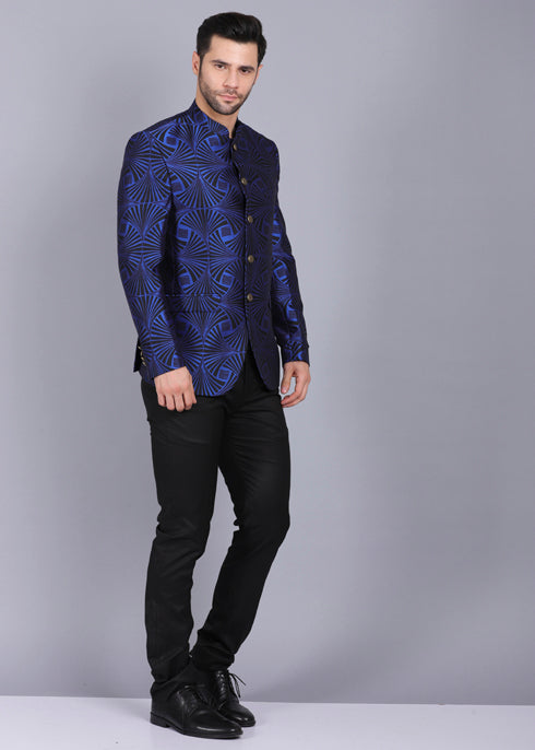 formal Bandhgala for men, bandhgala style, blue color bandhgala, bandhgala coat, canoe printed bandhgala, latest bandhgala style 2022