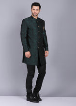 Load image into Gallery viewer, men indo western, indo western dress for men, indo western kurta for men, indo western for groom, indo western wear for men, indowestern kurta,  dark green indo western, indo western outfits mens, indo western for men wedding, canoe
